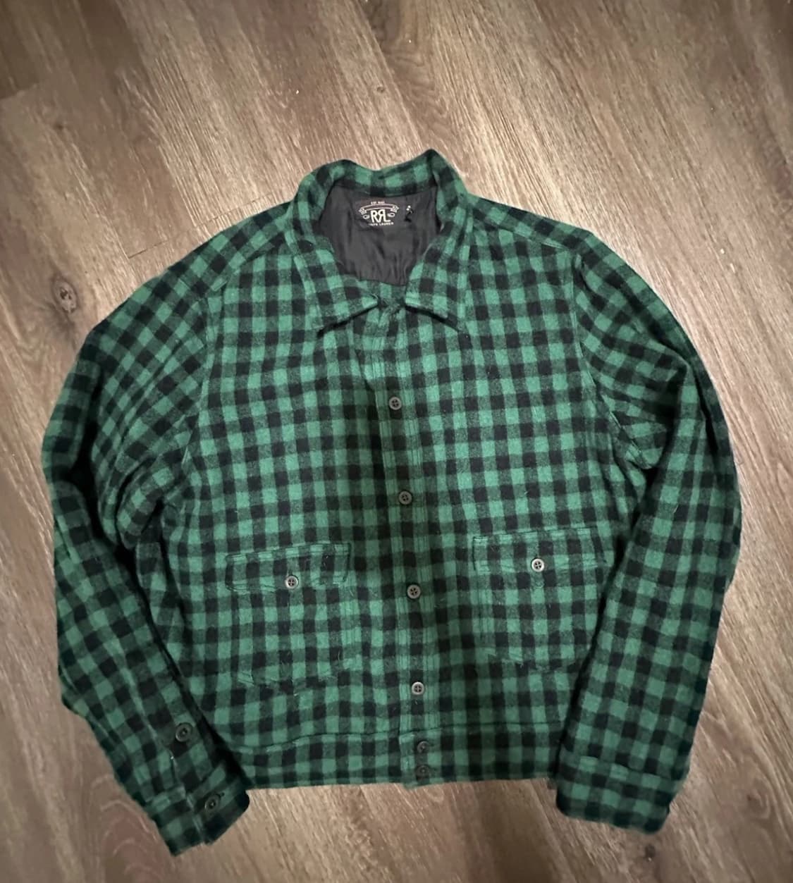 2XL 더블알엘 플래드 울 오버셔츠 그린체크 상품이미지2