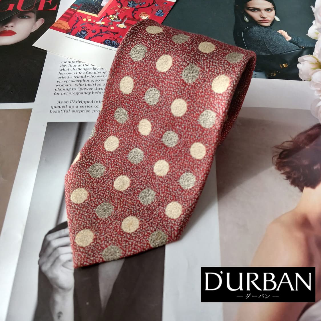 더반 실크 레드 도트 패턴 넥타이 9.5cm A등급 A19843 상품이미지2