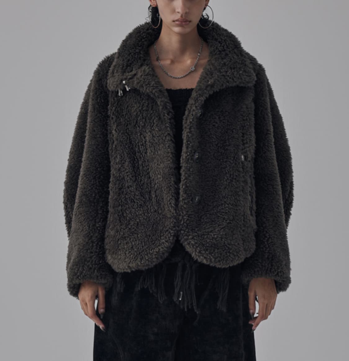 트리밍버드 메탈후크버튼시어링퍼자켓 차콜 판매해요 상품이미지1