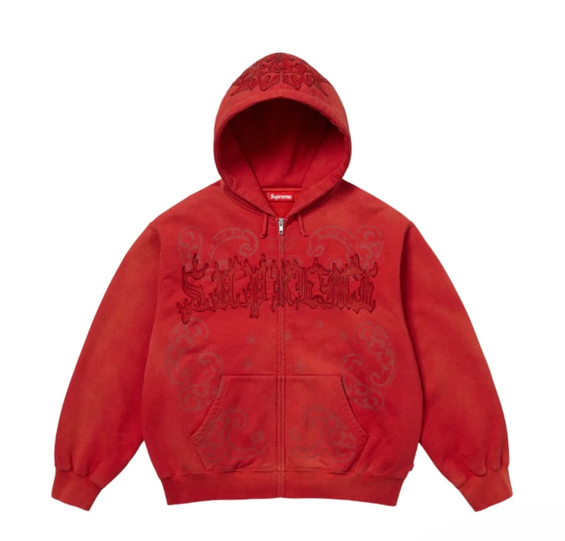 슈프림 레더 아플리케 집업 후드 L 새상품 상품이미지1