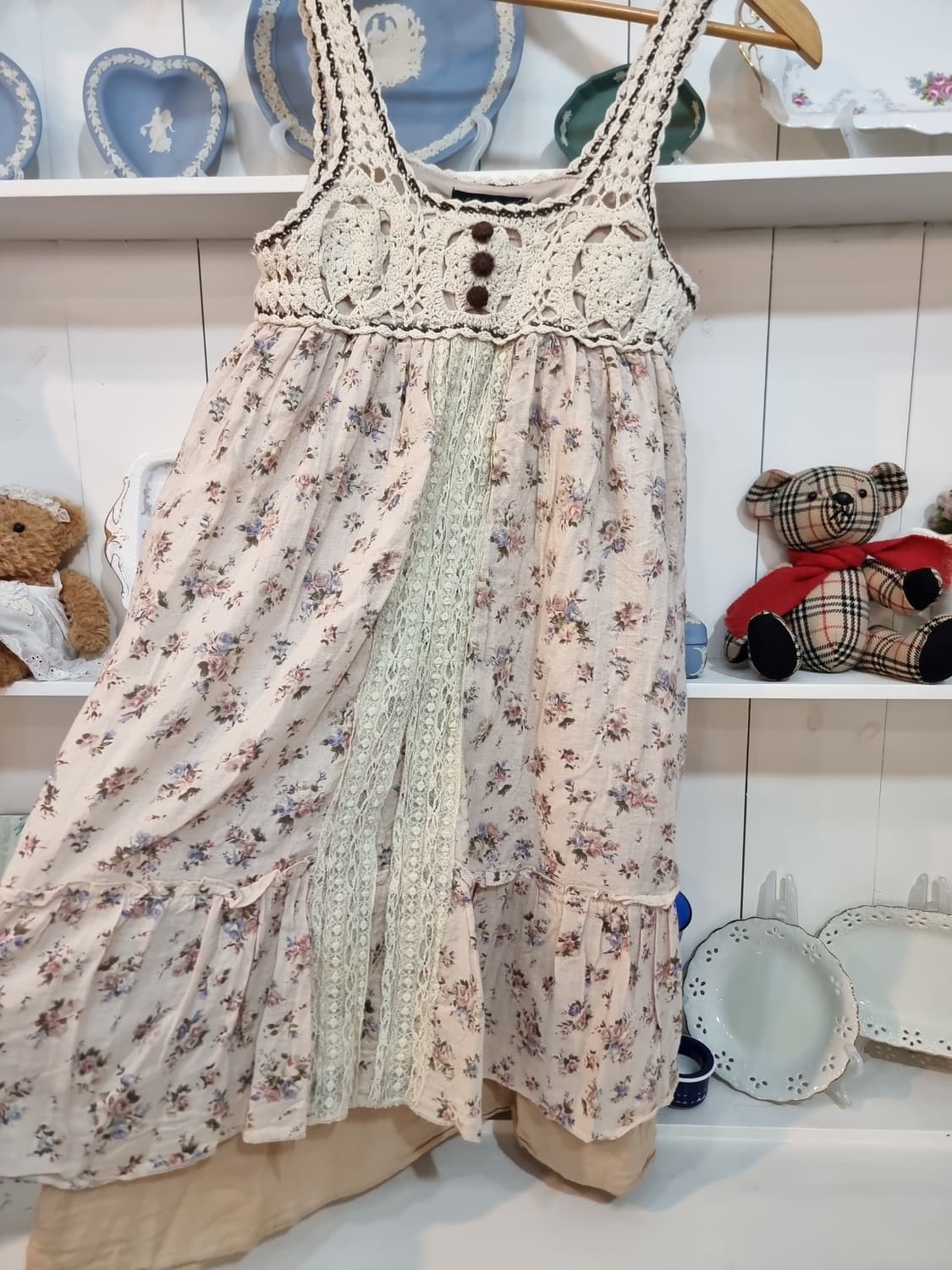 크로셰니트 뷔스티에 레이어드 플라워 원피스 상품이미지3