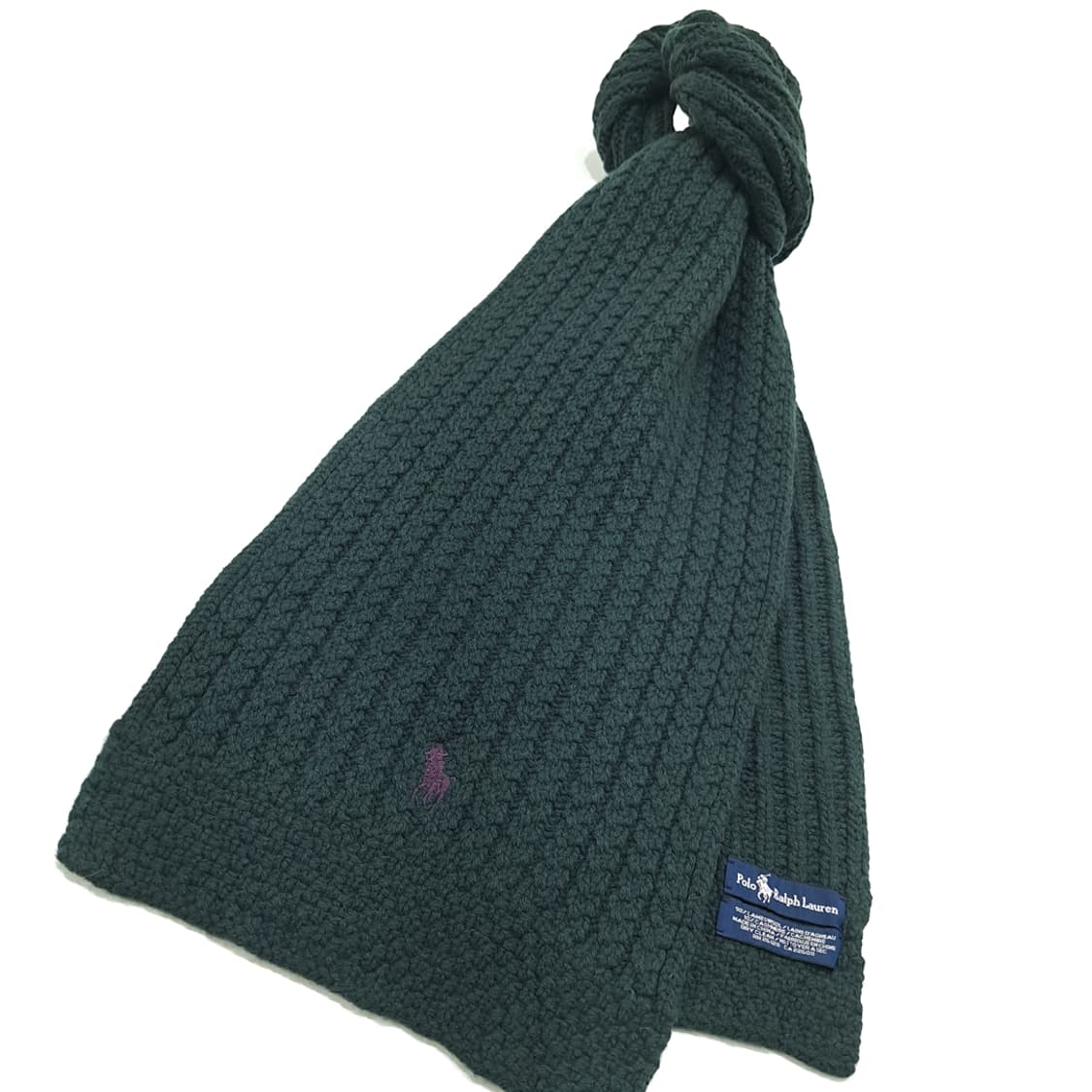 MX290 폴로 랄프로렌 그린 리브드와플 램스울 캐시미어 니트 목도리 상품이미지3