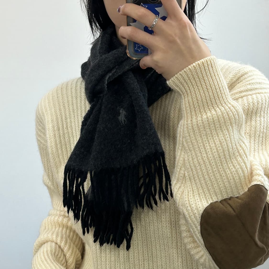 Polo 폴로 차콜포니 차콜그레이 배색 목도리  상품이미지2