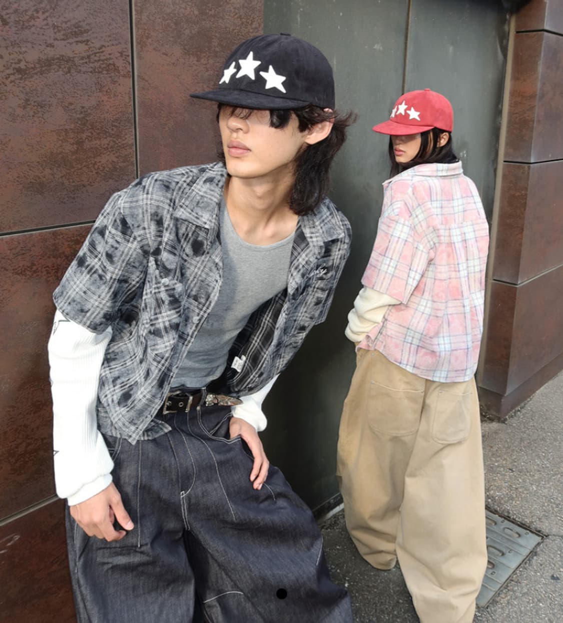 아이필유럭키 더블 레이어드 와플 체크 셔츠 블랙 m 상품이미지3