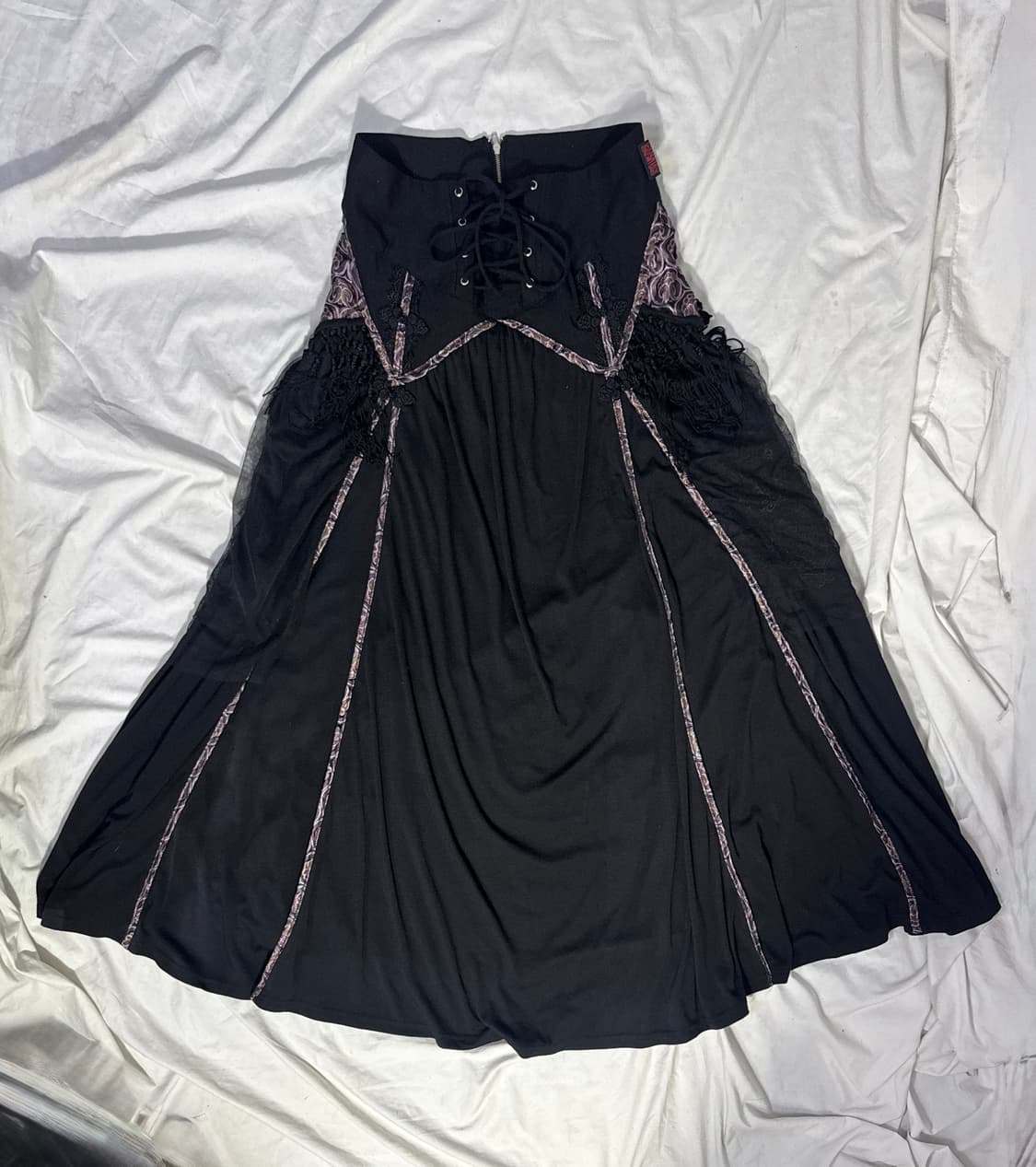 Ozz oneste 오리엔탈 레이스업 레이어드 롱 스커트 고딕 y2k 상품이미지1