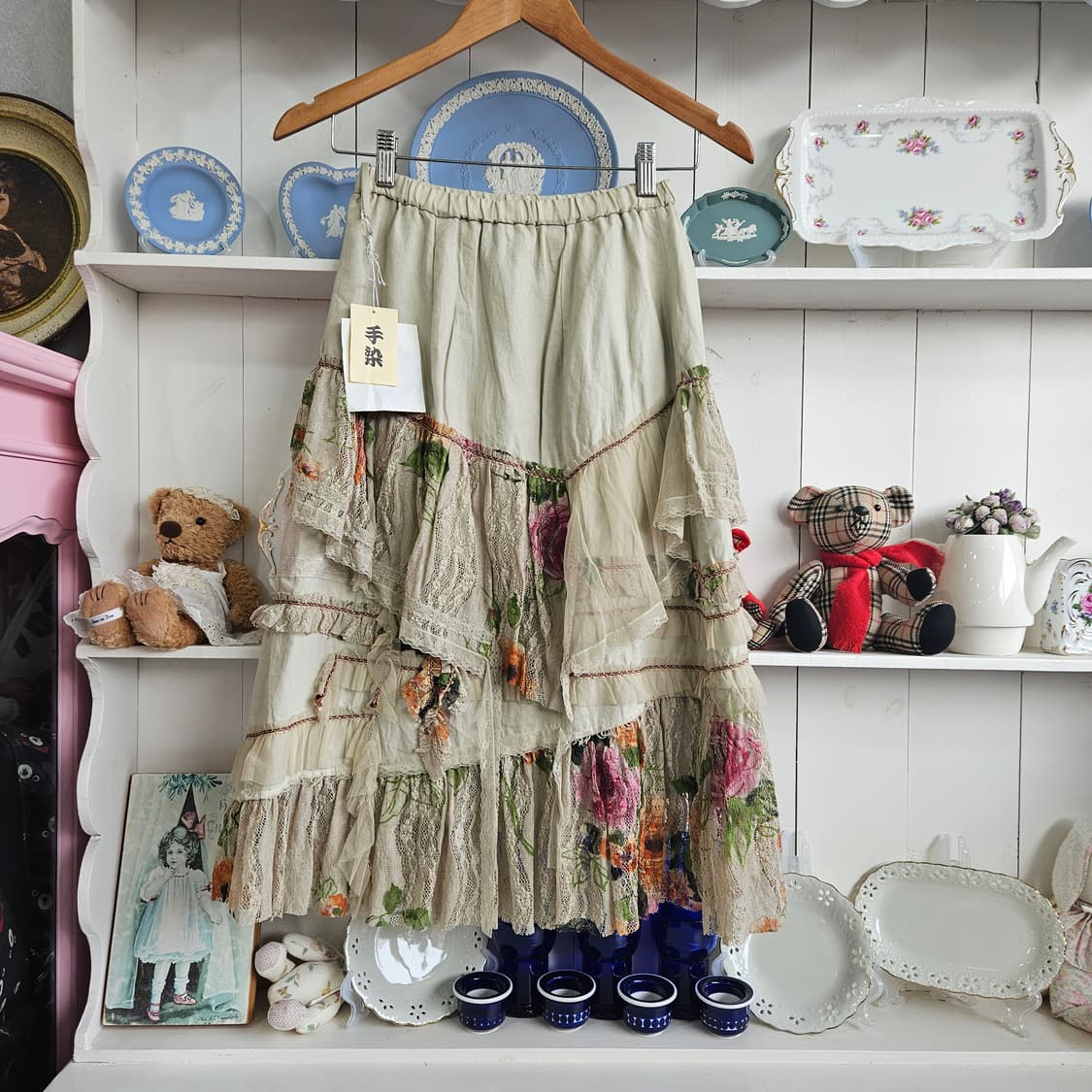 일본핸드다잉 레이스 패치워크 스커트 상품이미지6