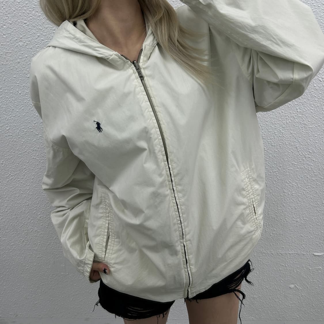  폴로 랄프로렌 네이비포니 리버시블 아이보리 후드 자켓 L 상품이미지2