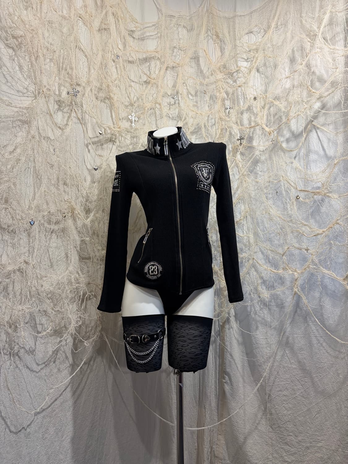 Y2K high-neck stud Glitter zip up 상품이미지1