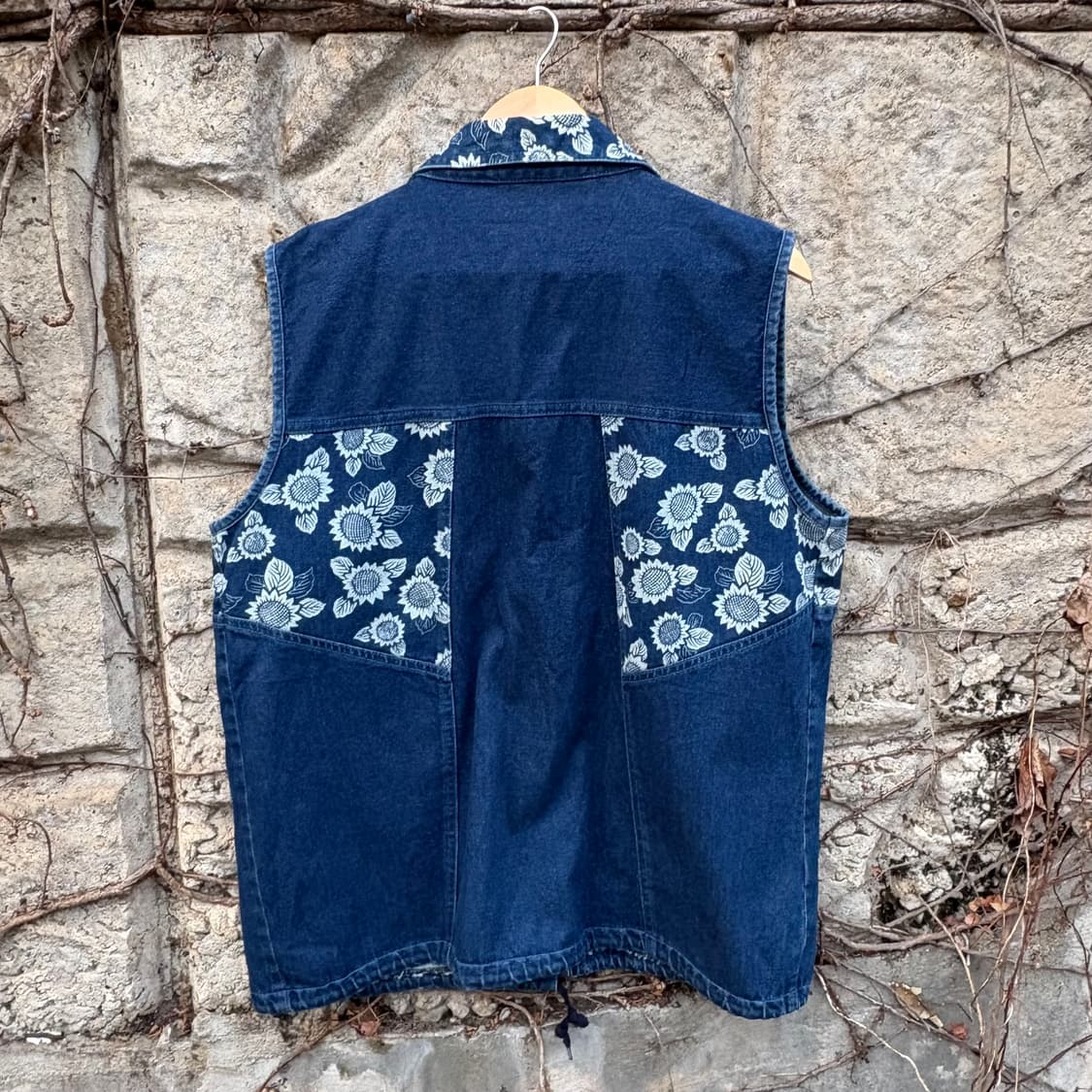해바라기 패턴 오버핏 모리 보헤미안 빈티지 청조끼 데님 베스트 상품이미지2