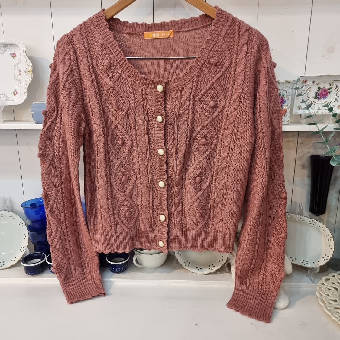 빈티지 꽈배기 팝콘 니트 가디건 상품이미지1