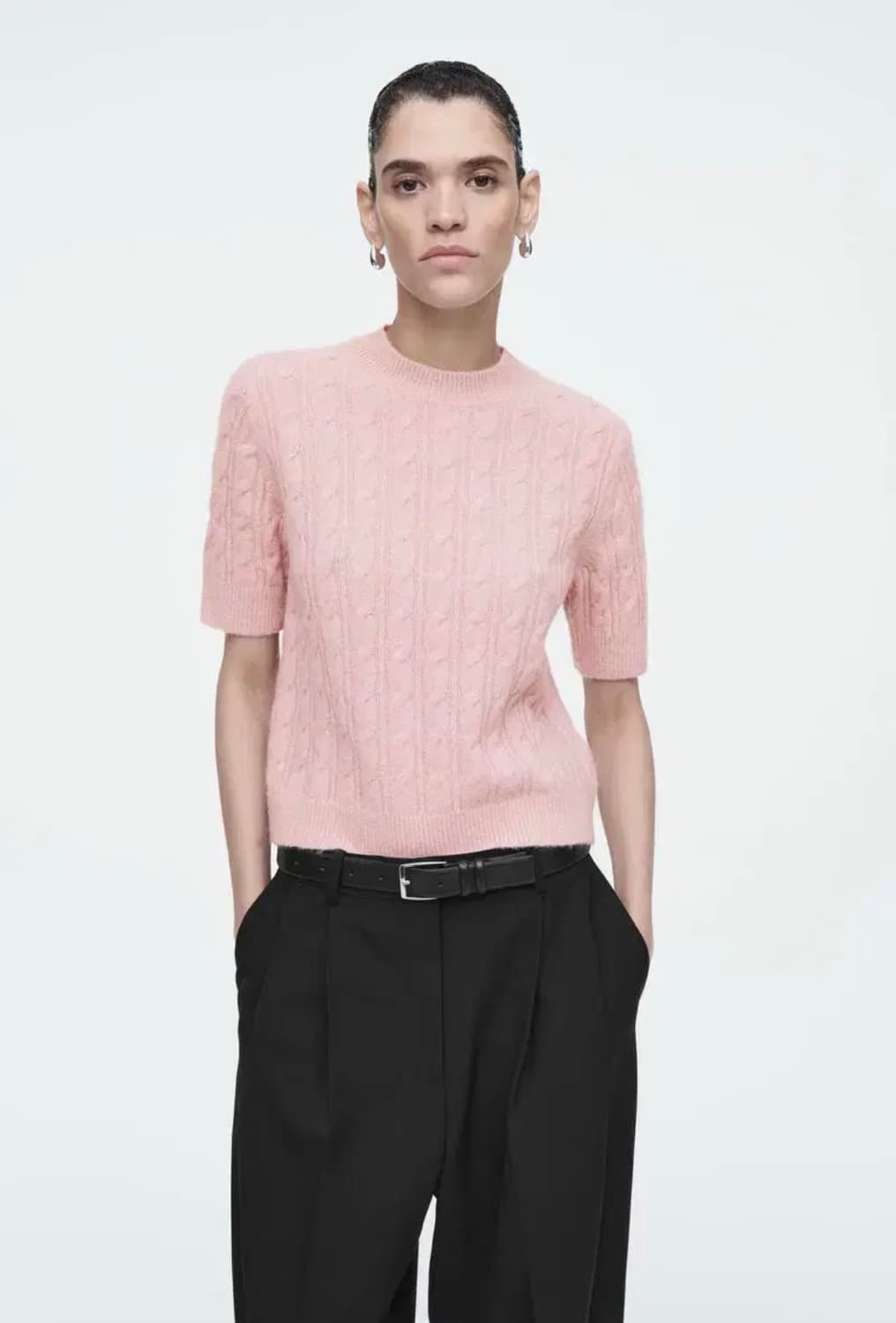 COS 반팔 케이블 니트(네이비) 상품이미지1