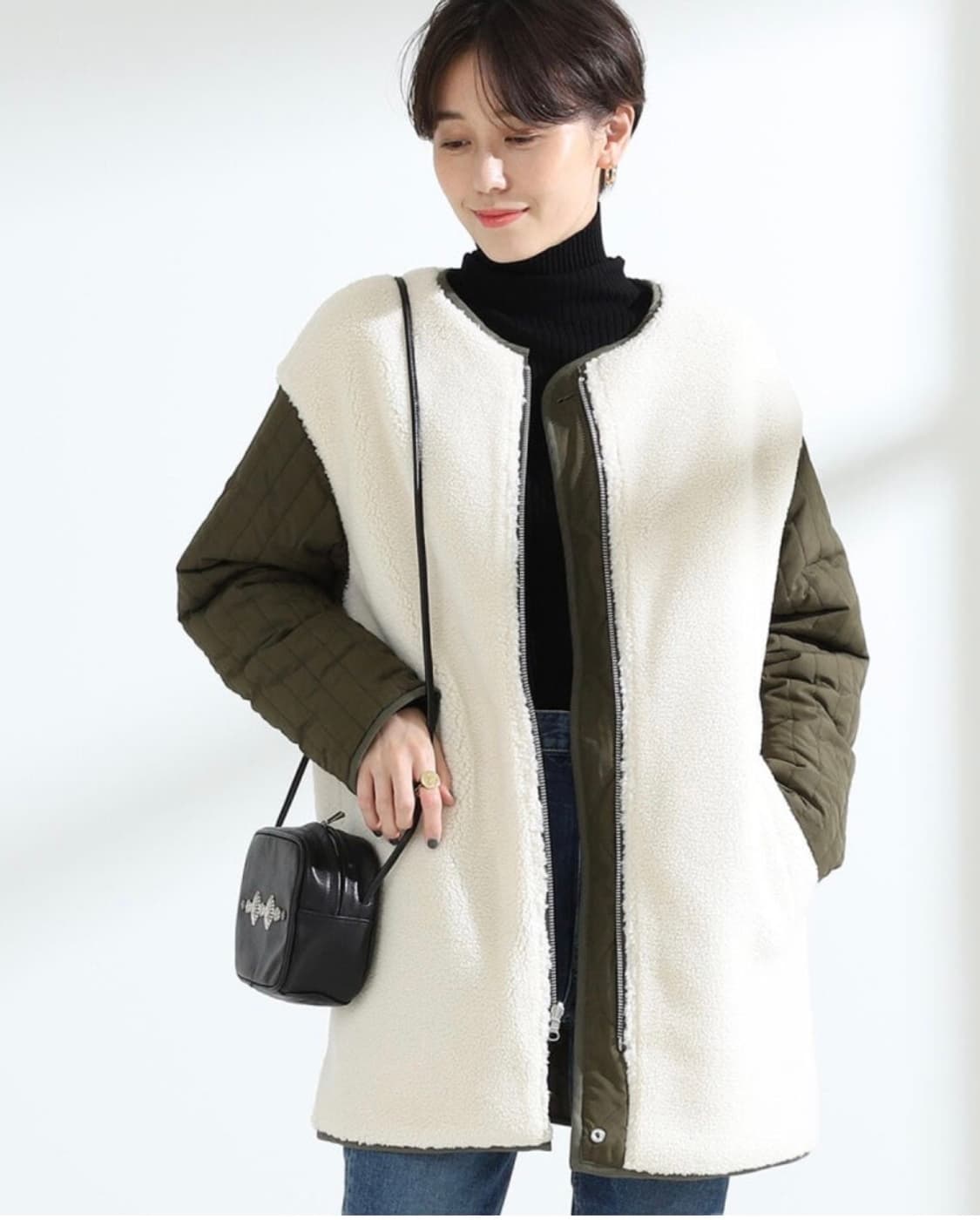 레이빔즈 보아 리버시블 퀄팅 자켓 (카키, 0사이즈) 상품이미지2