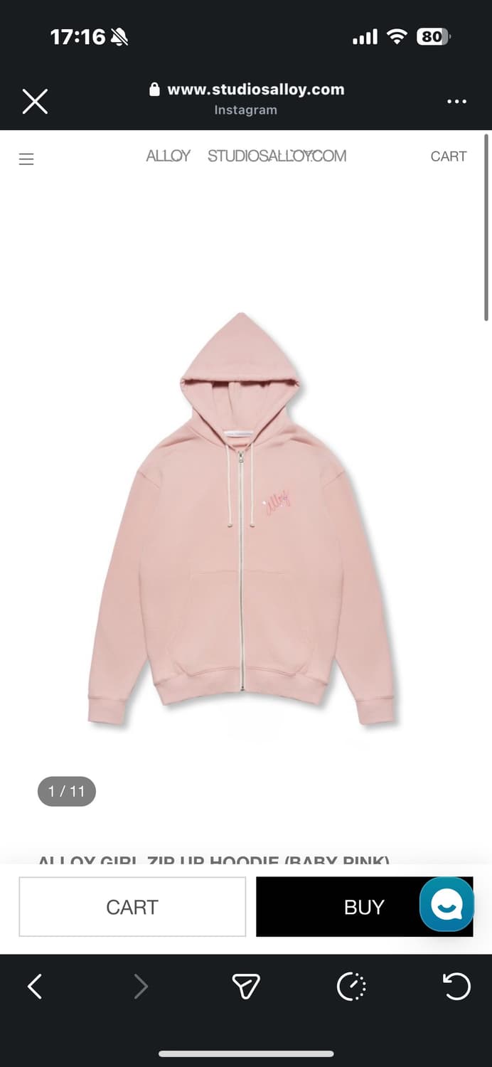 알로이 후드집업 베이비 핑크 상품이미지1