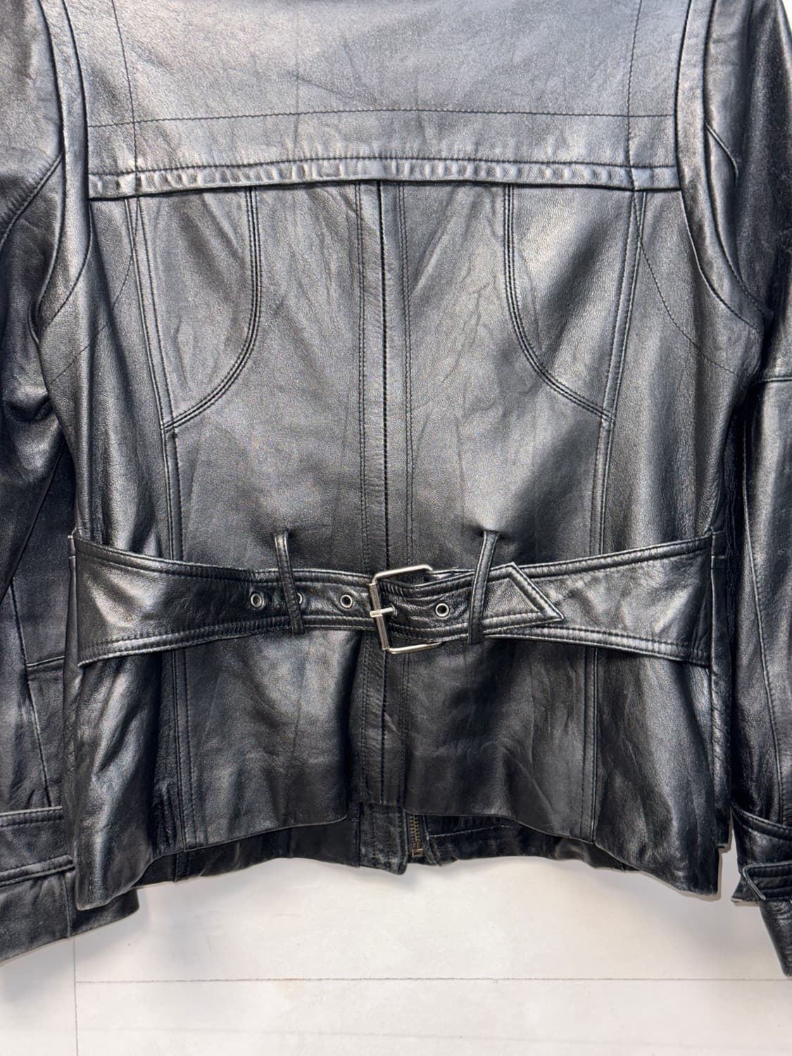 Black lamb skin high neck button jacket  상품이미지4