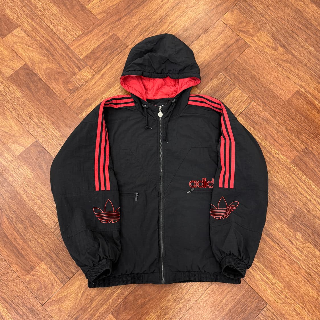 110(2XL~3XL) 아디다스 90s 올드스쿨 누빔 후드 자켓  상품이미지1