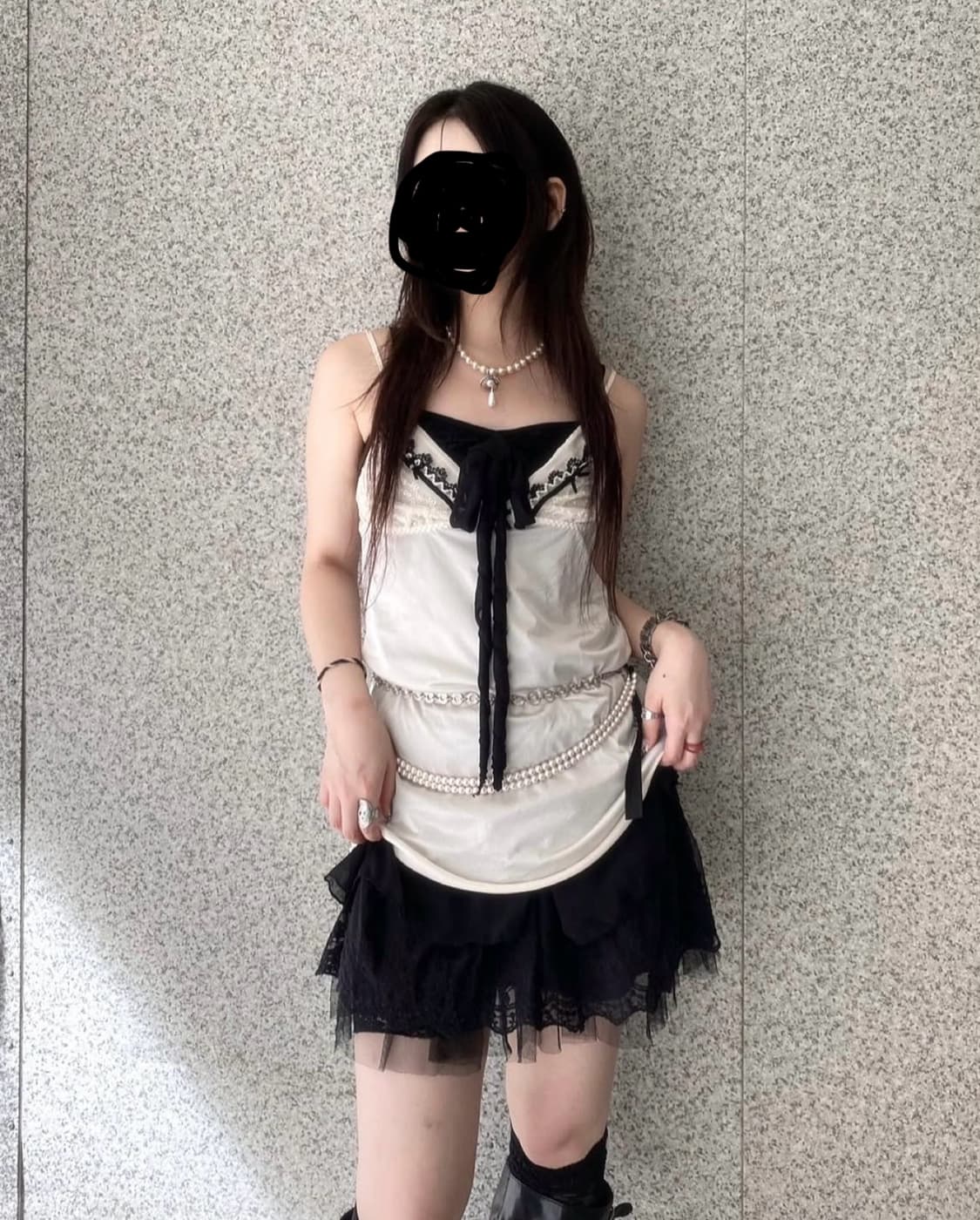 대대장 레이어드 나시 일본빈티지 와이즈걸 펑크 y2k 와투케 무채색 상품이미지1