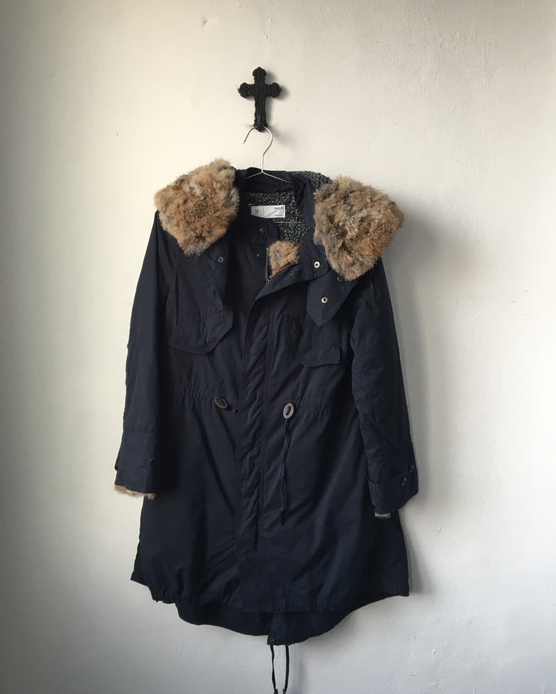 Fake fur point navy filed jacket 상품이미지2