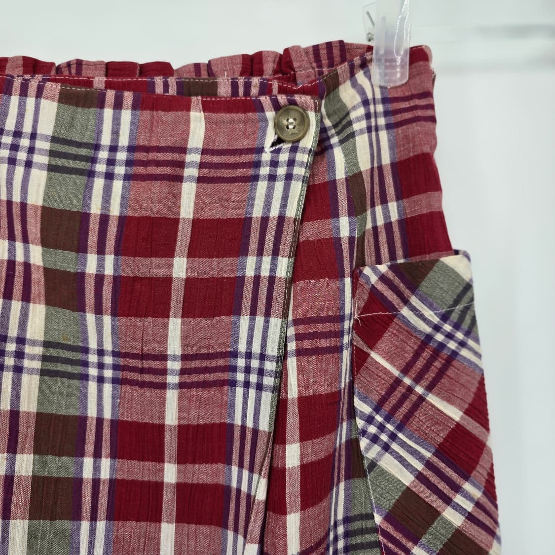 일본 빈티지 체크 랩 스커트 레드 빈티지 스타일 M 상품이미지2