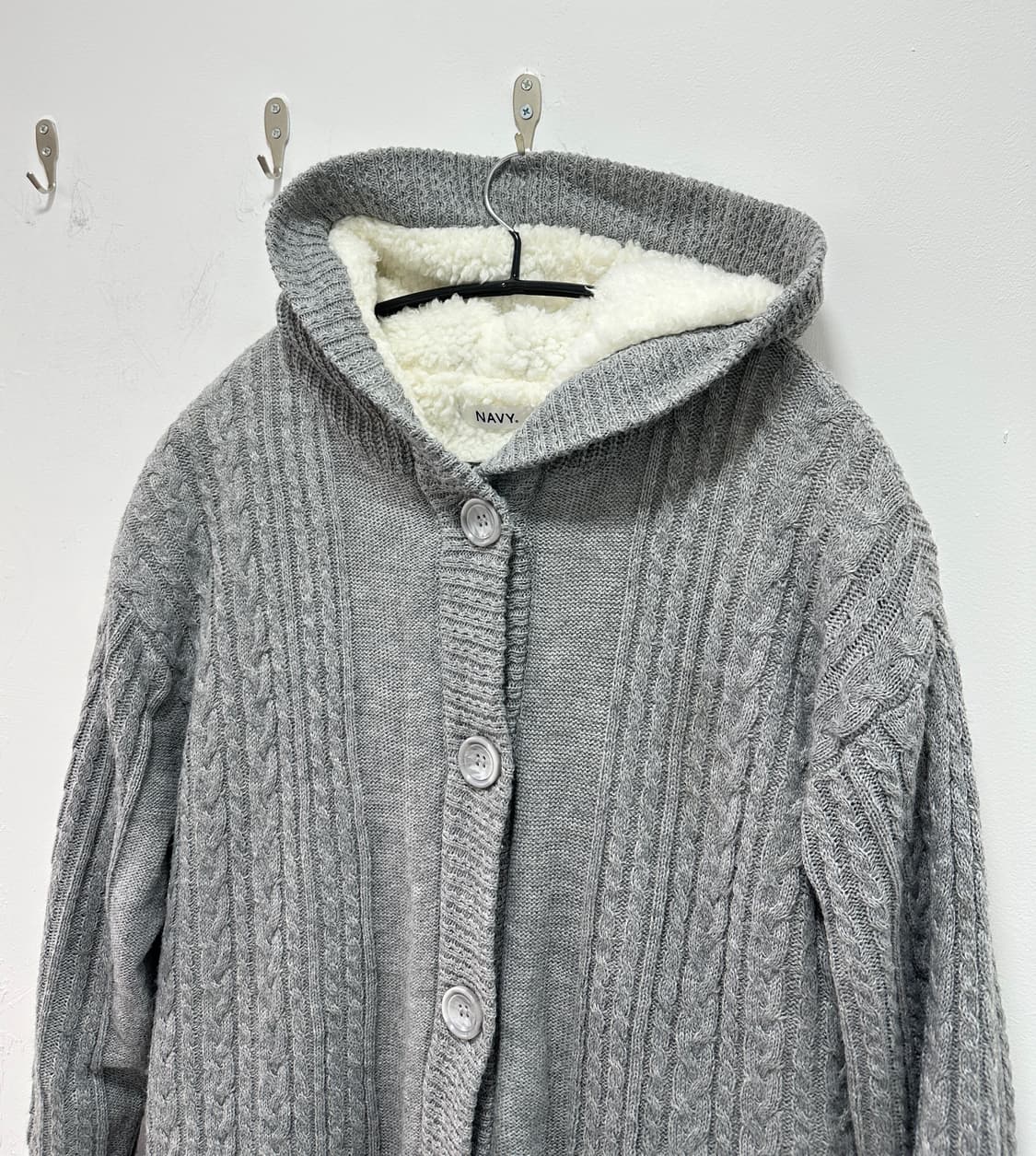 NAVY fur knit hood cardigan  상품이미지5