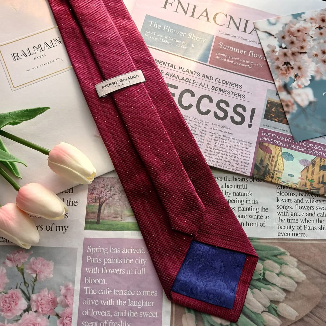 피에르 발망 실크 버건디 도트 넥타이 9.2cm A등급 A18650
 상품이미지4