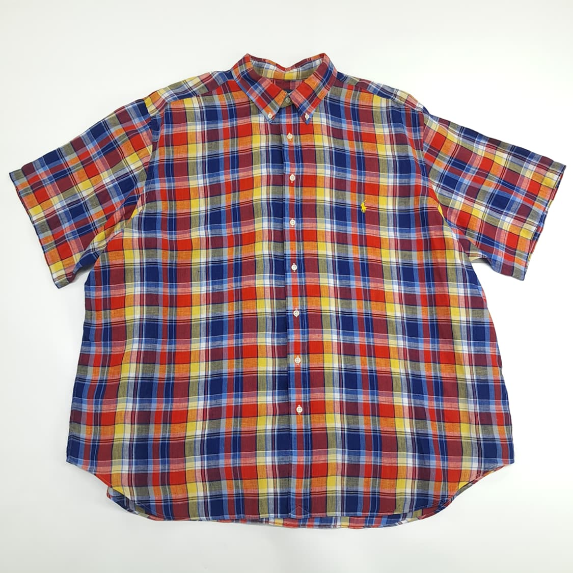 Co814 3XL Big 폴로 랄프로렌 매드라스 린넨 반팔 셔츠 상품이미지1