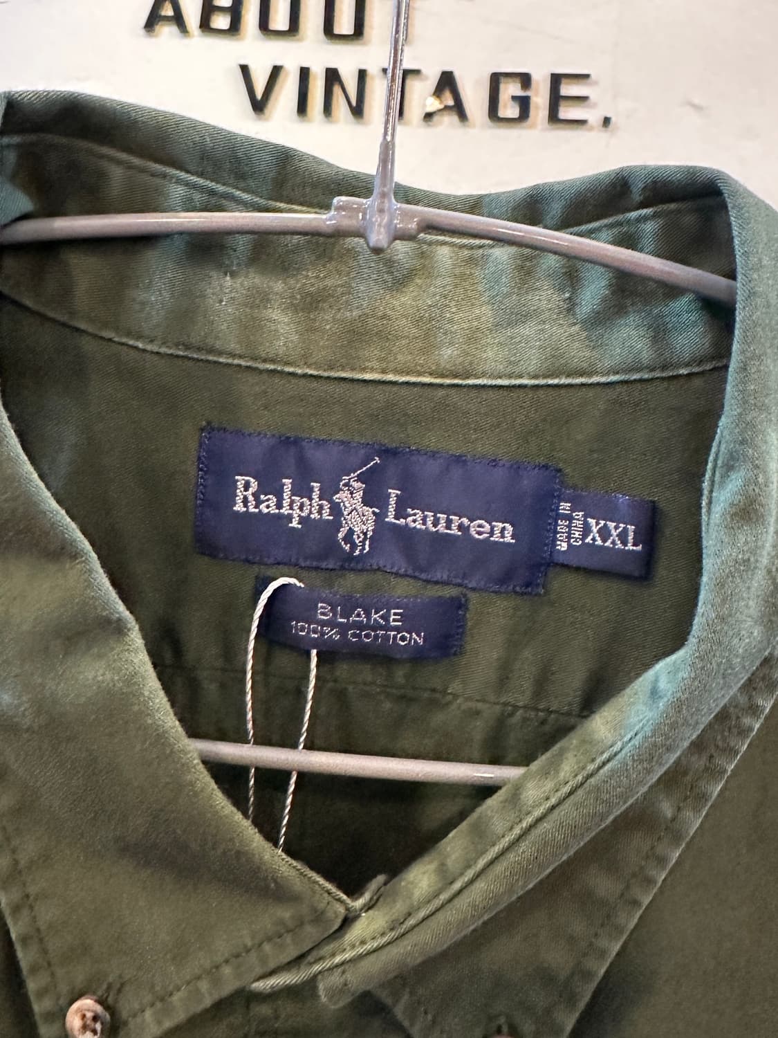 폴로 랄프로렌 빅사이즈 빈티지 솔리드 코튼 셔츠 그린 2XL 상품이미지3