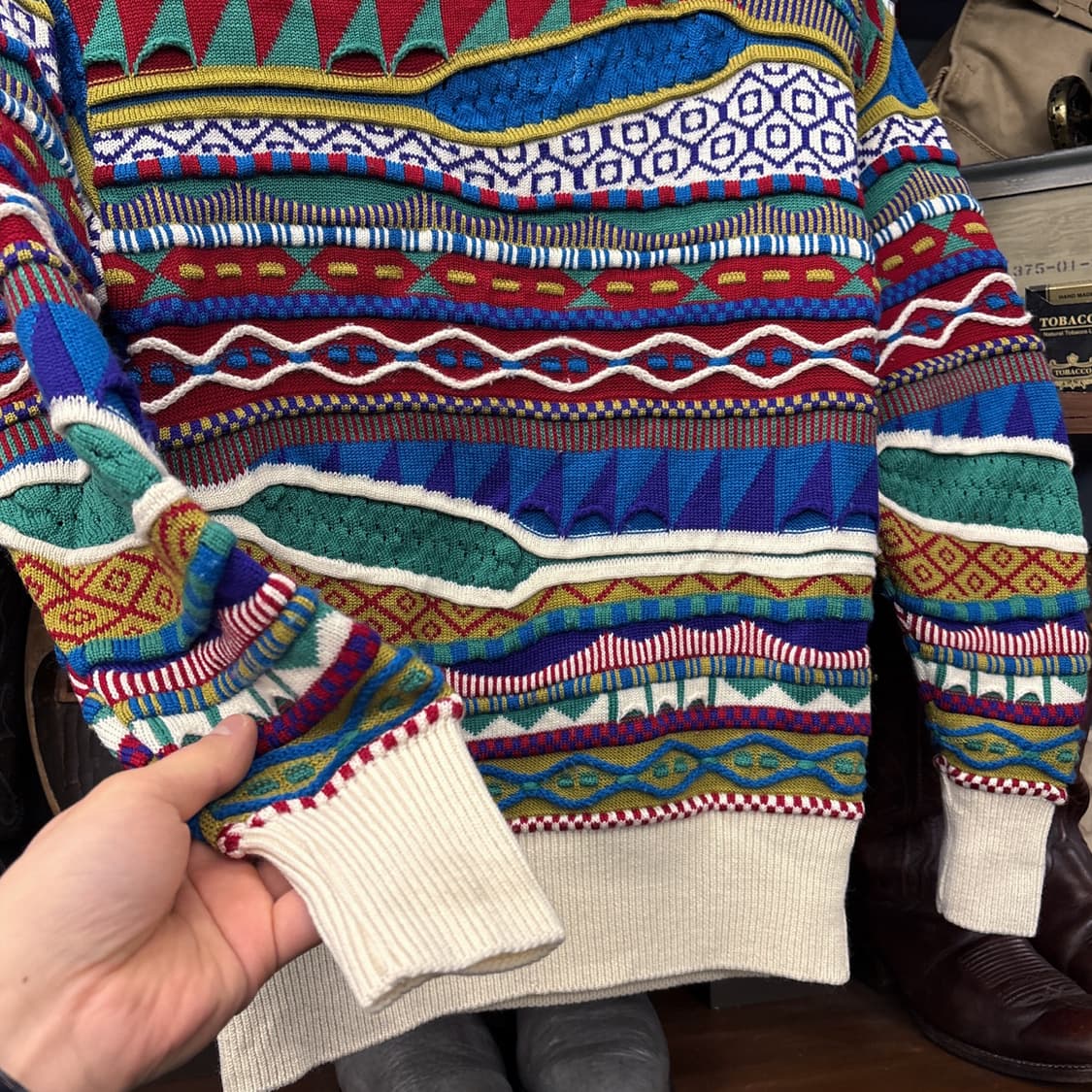 90s JPN 빈티지 멀티컬러 입체 케이블 쿠지패턴 스웨터 N162 상품이미지4