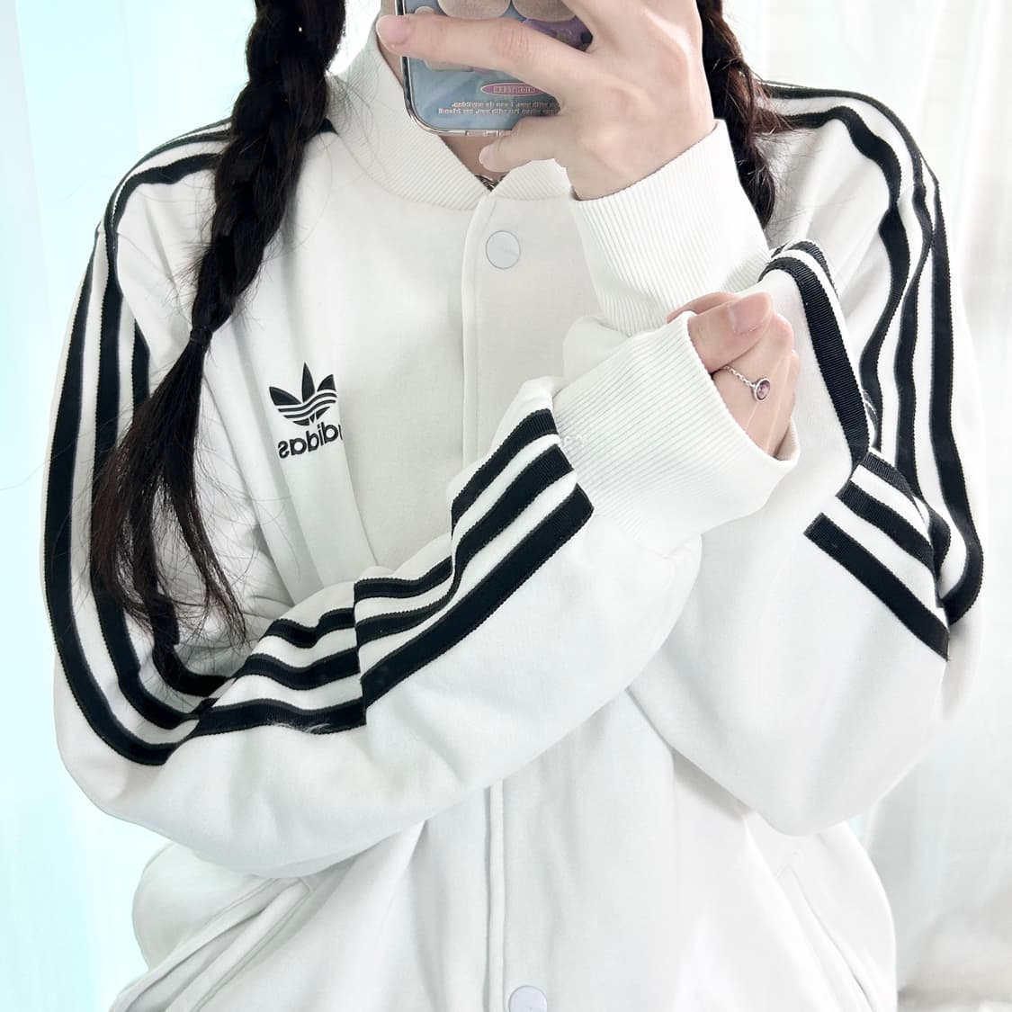 아디다스 화이트 빅로고 삼선 봄버자켓 상품이미지1