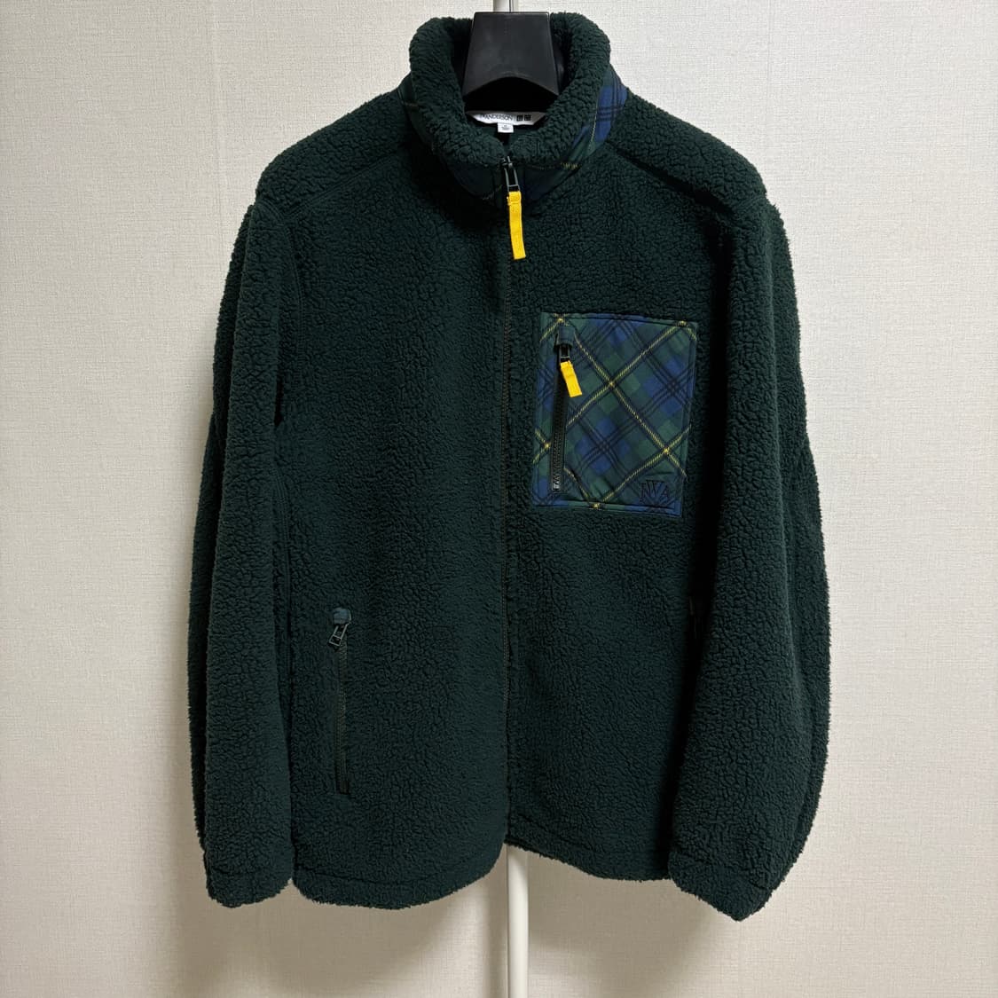 유니클로 X JW앤더슨 체크 포켓 플리스 / 그린, M 상품이미지1