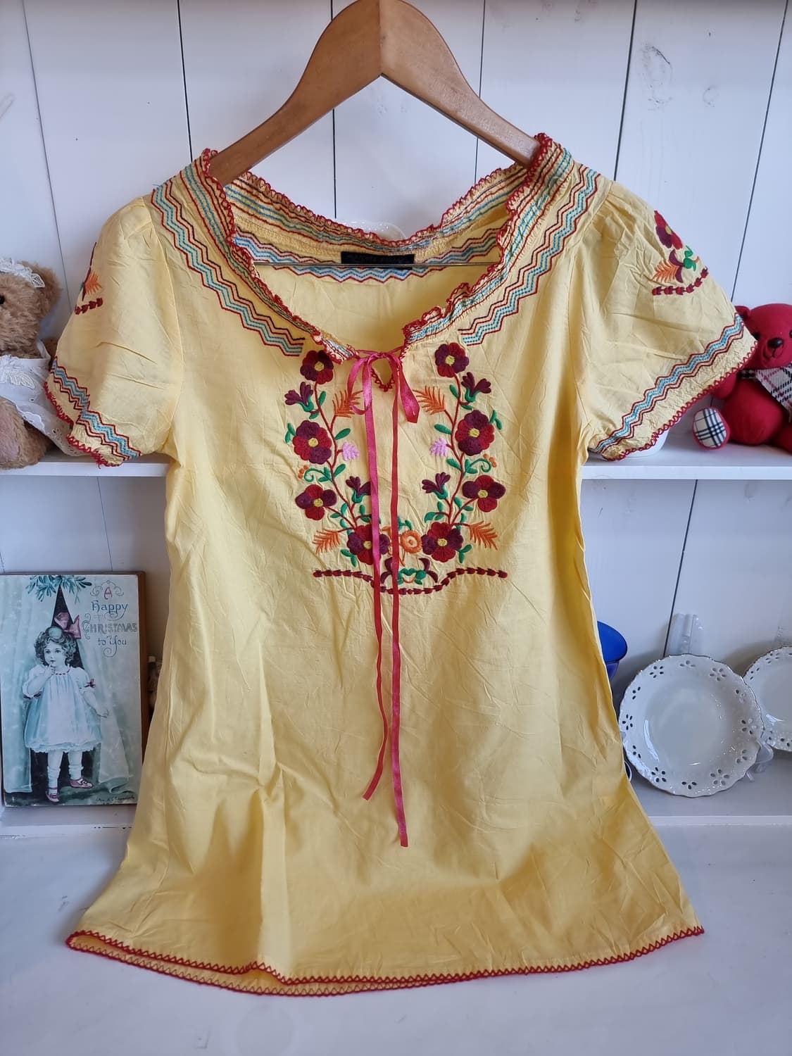 옐로 플라워 자수 원피스 상품이미지4