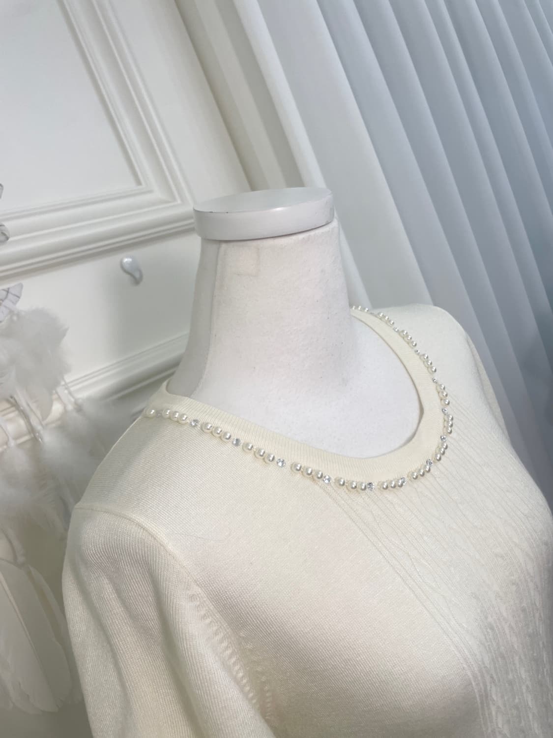 cream ivory beads point half knit top 상품이미지8