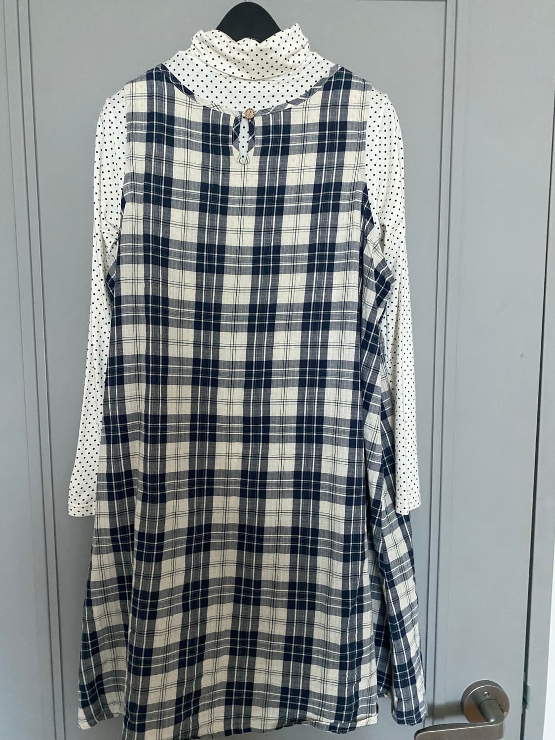 🫧빈티지 모리걸🫧도트 목폴라&체크 슬리브리스 원피스 세트 상품이미지3