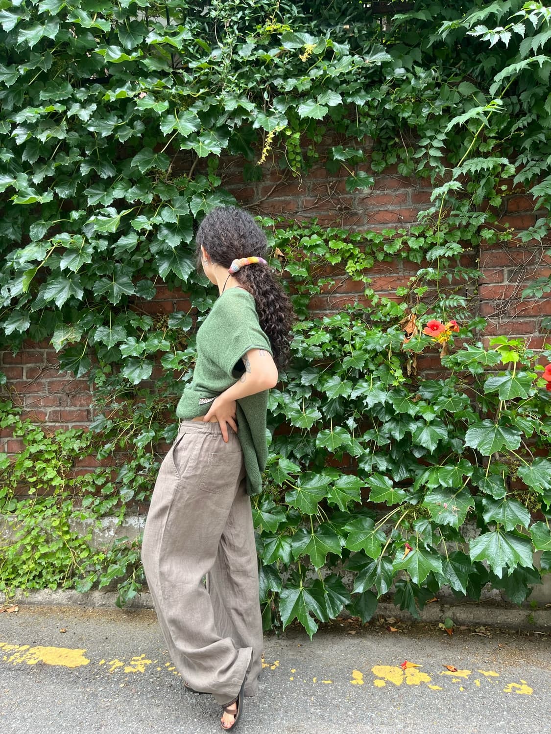 데일리 카키 코튼 와이드 팬츠 상품이미지4