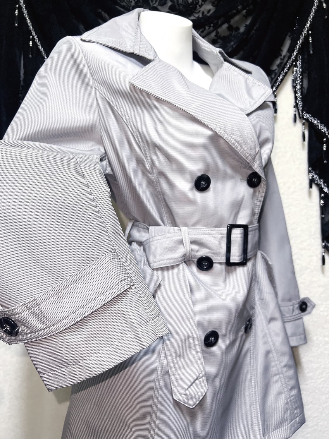 잔스트라이프 그레이 트렌치 코트 자켓 오네갸루 로맨틱 로걀 펑크 핀터 상품이미지5