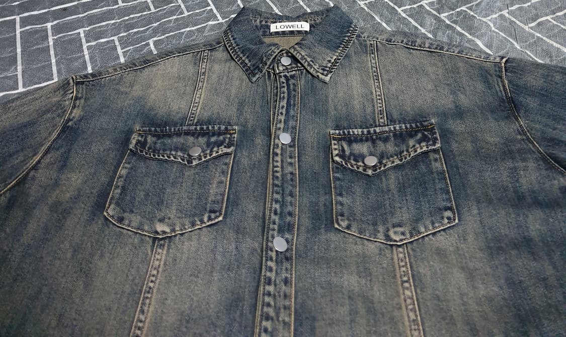 LOWELL 빈티지 워싱 웨스턴 반팔 데님셔츠 (XXL) 상품이미지2