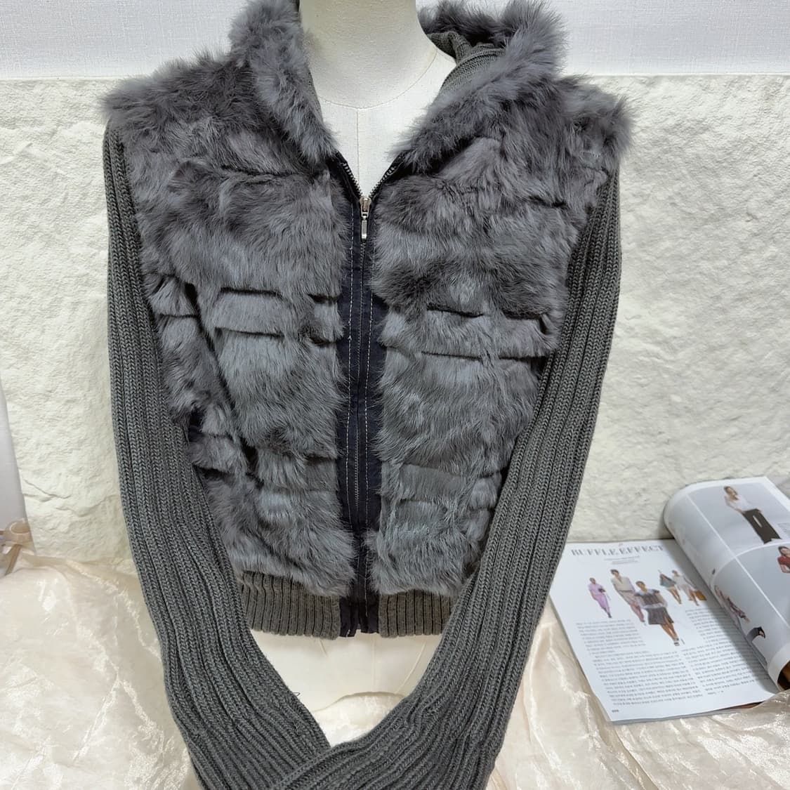 빈티지 그레이 토끼털 니트자켓 후드집업 상품이미지2