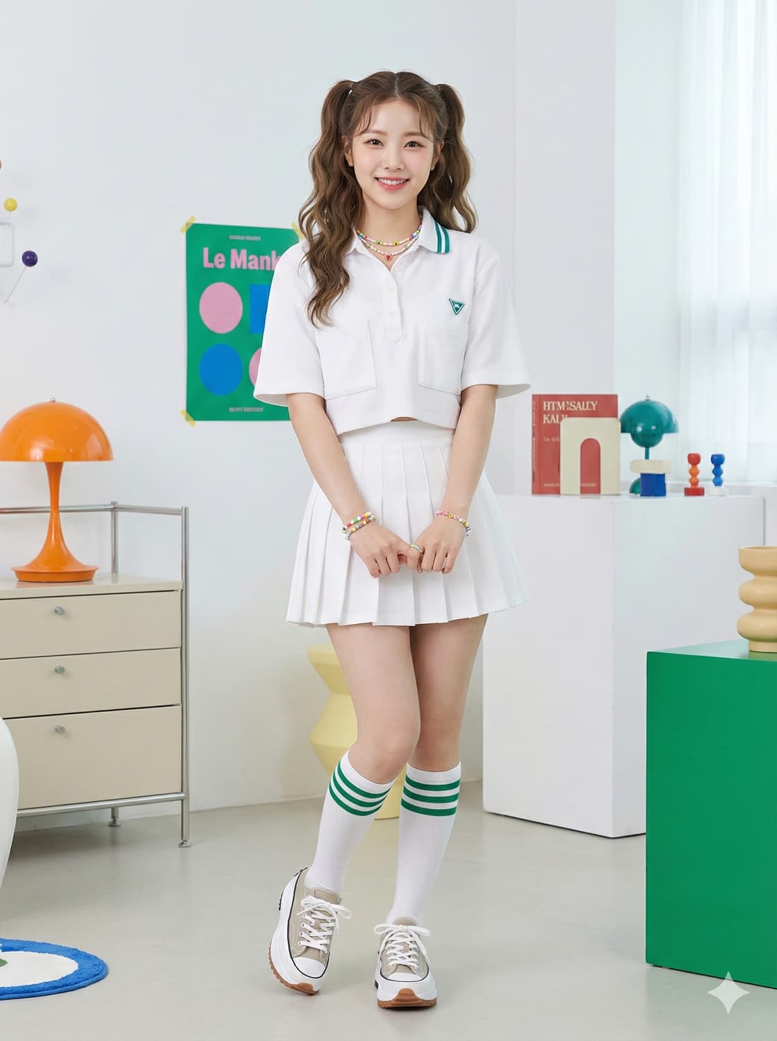 럭키르매치 화이트 크롭 카라 반팔티_FREE 상품이미지1