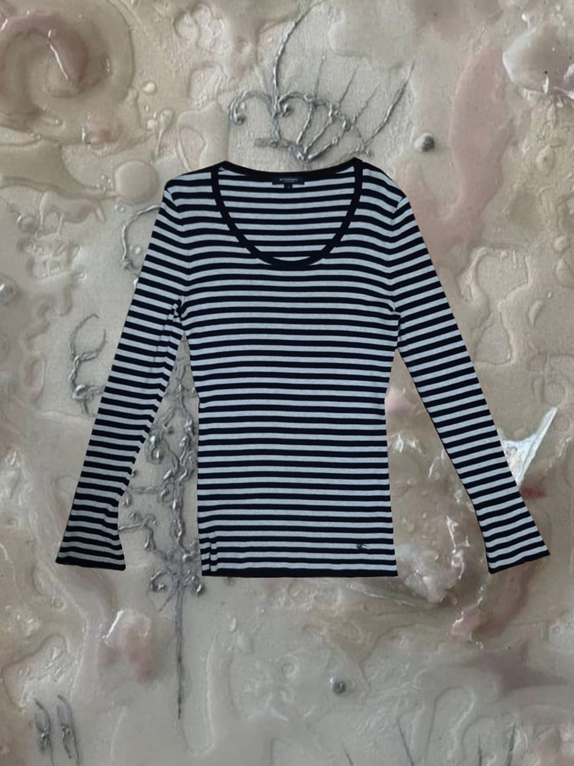 빈티지 버버리 블랙라벨 롱슬리브 스트라이프 단추 블랙 그레이 기마자수 상품이미지1