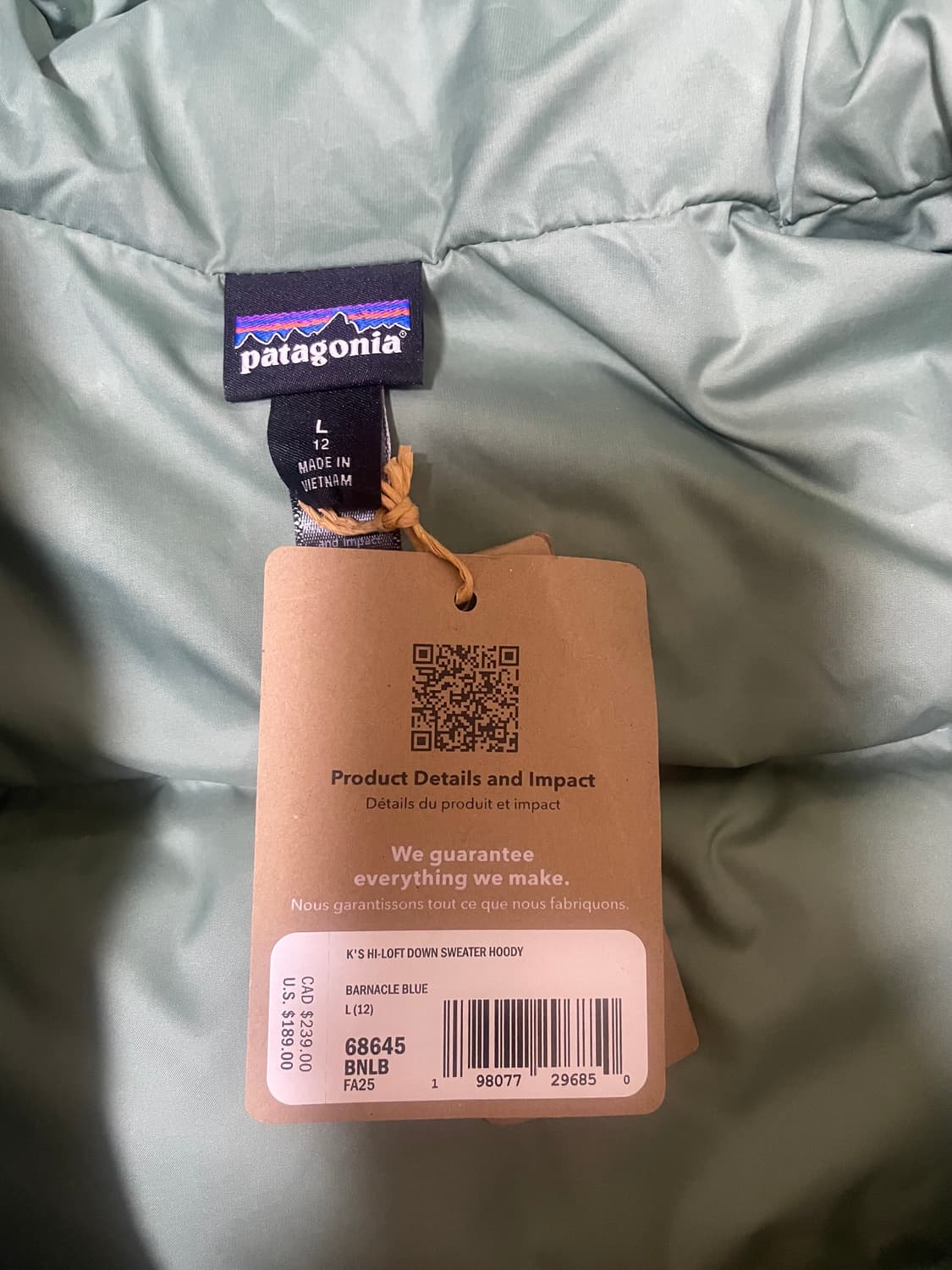 파타고니아 키즈 하이로프트 다운패딩 L(새상품) 상품이미지4