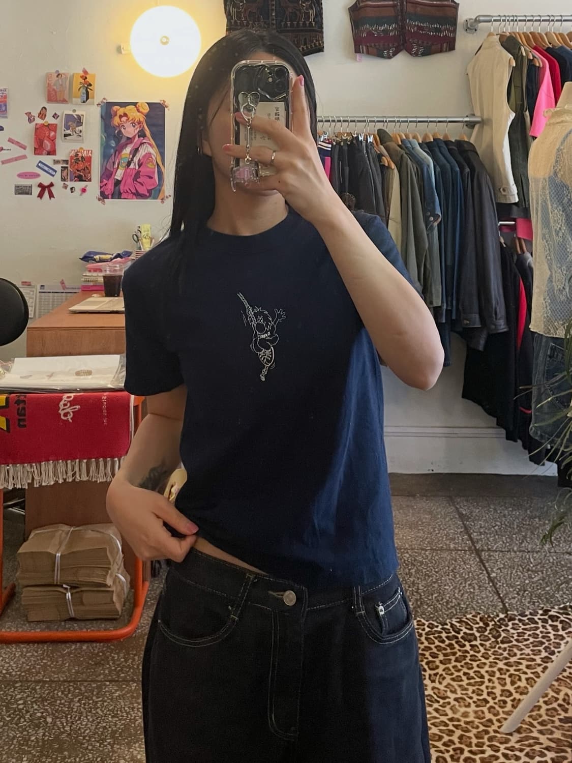 빈티지 프린팅 티셔츠 (네이비) 상품이미지1