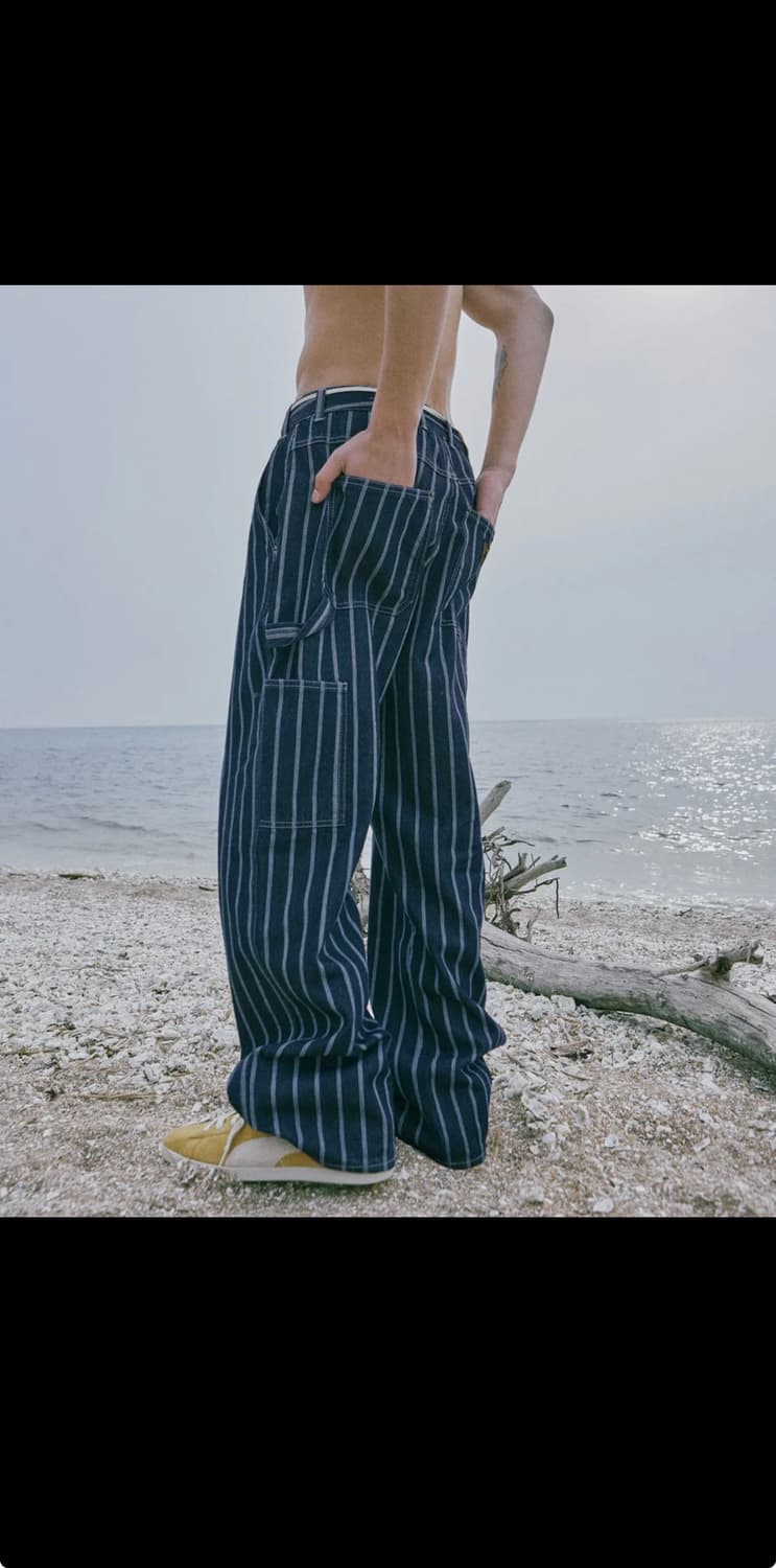 맥우드건 7505 카펜터 와이드핏 스트라이프 다크인디고 데님팬츠 상품이미지1