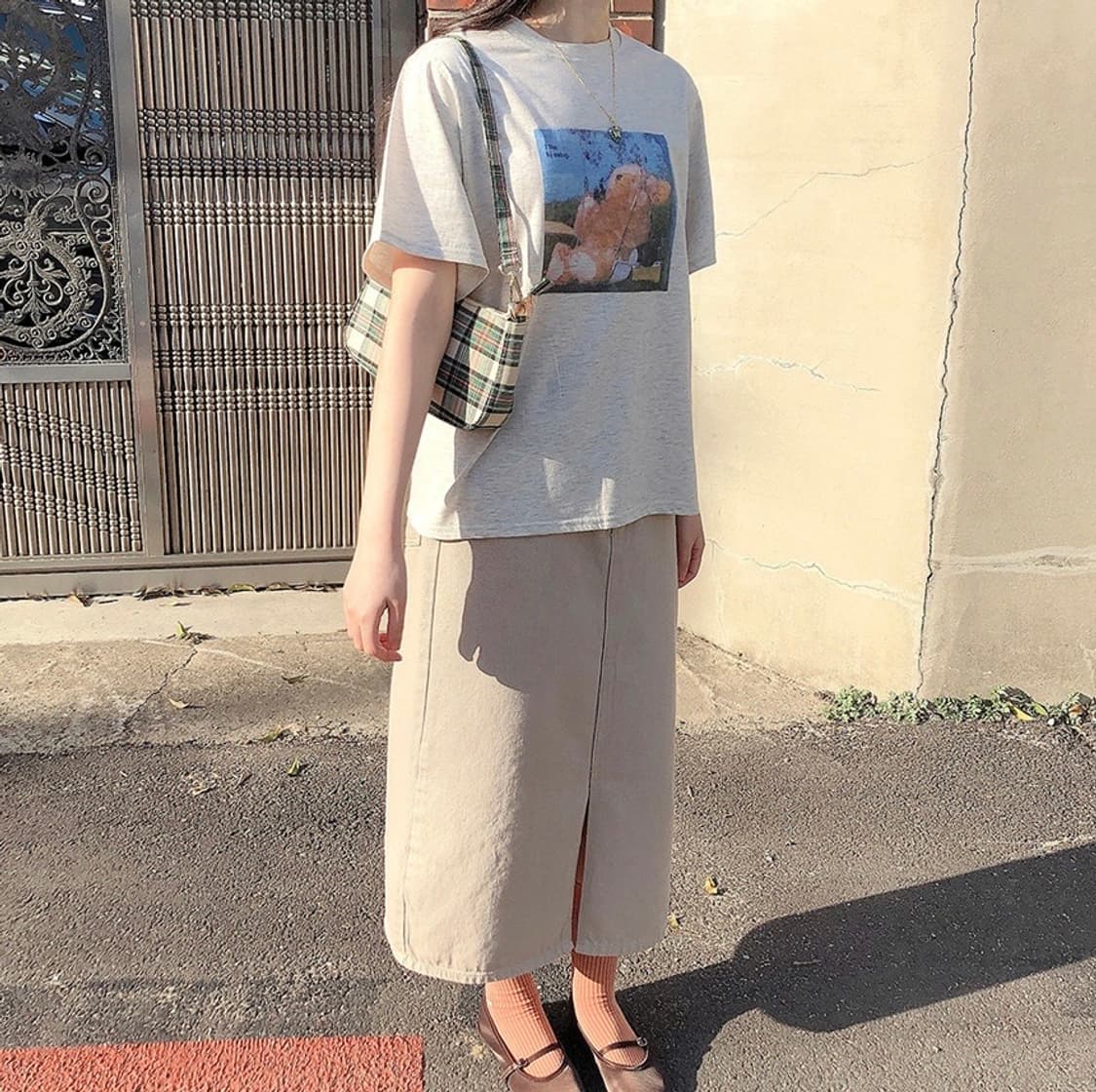 빈티지워싱 베이지 코튼 스커트 상품이미지1