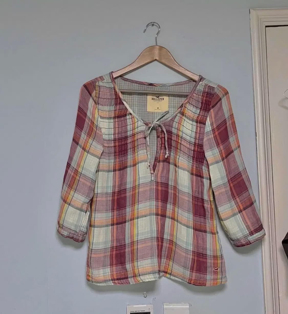 홀리스터 블라우스 칠부 모리걸 체크 상품이미지1