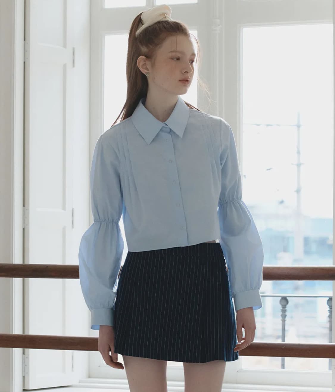 레터프롬문 스완 벌룬 블라우스 스카이블루 상품이미지2