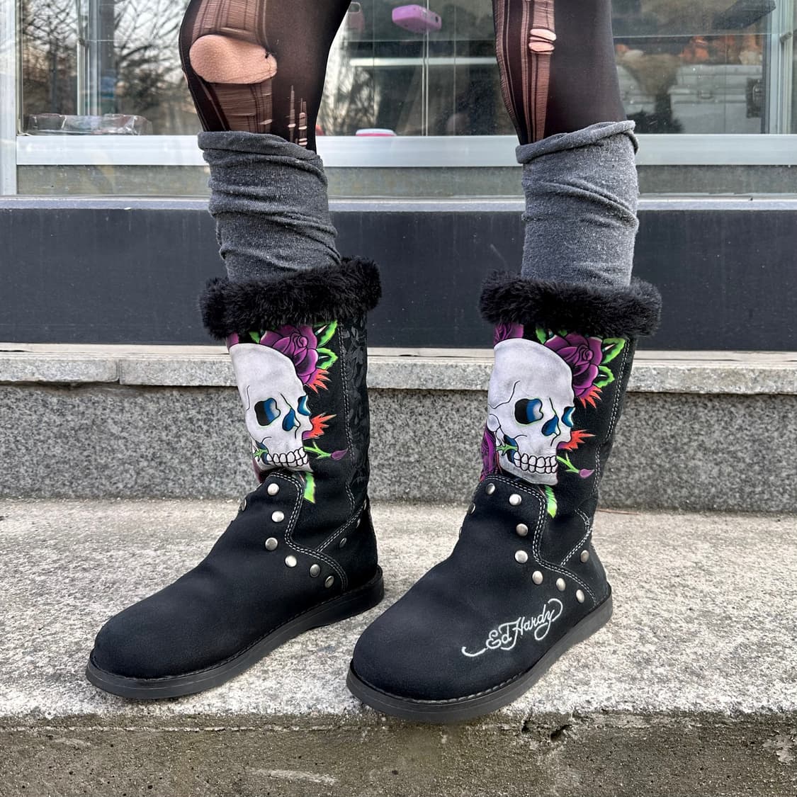 00s 레어 에드하디 스웨이드 스컬 타투 부츠 상품이미지8