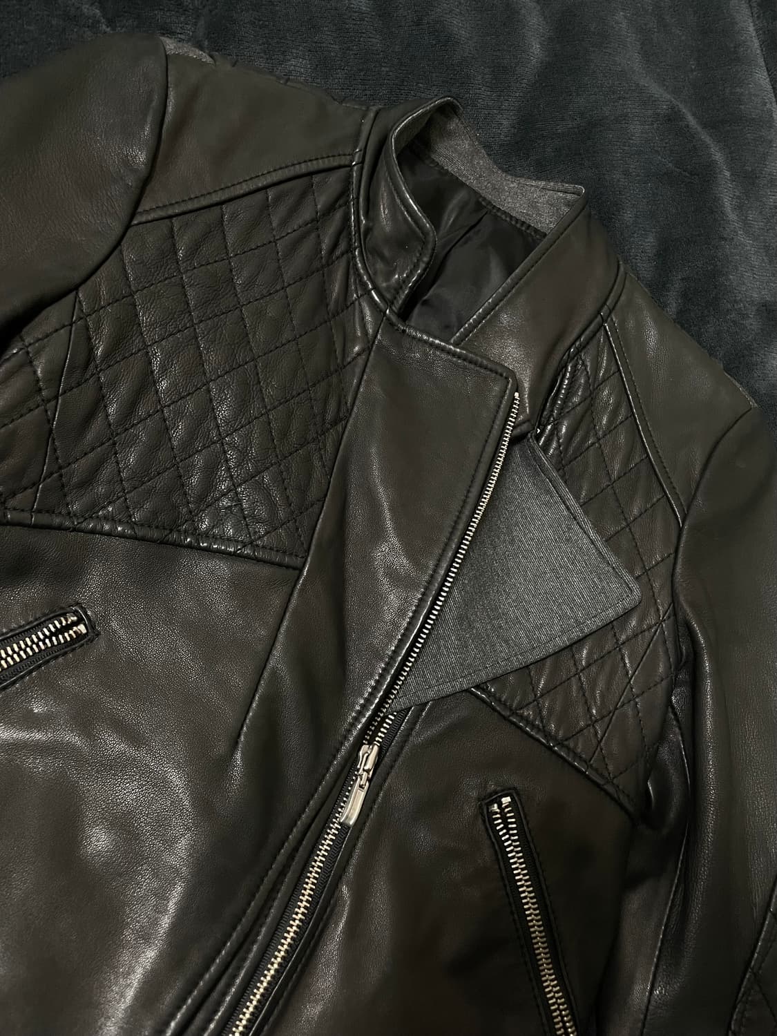 00s Sheepskin 사선지퍼 퀼팅라이더자켓 양가죽 헬무트랭아카이브 상품이미지9