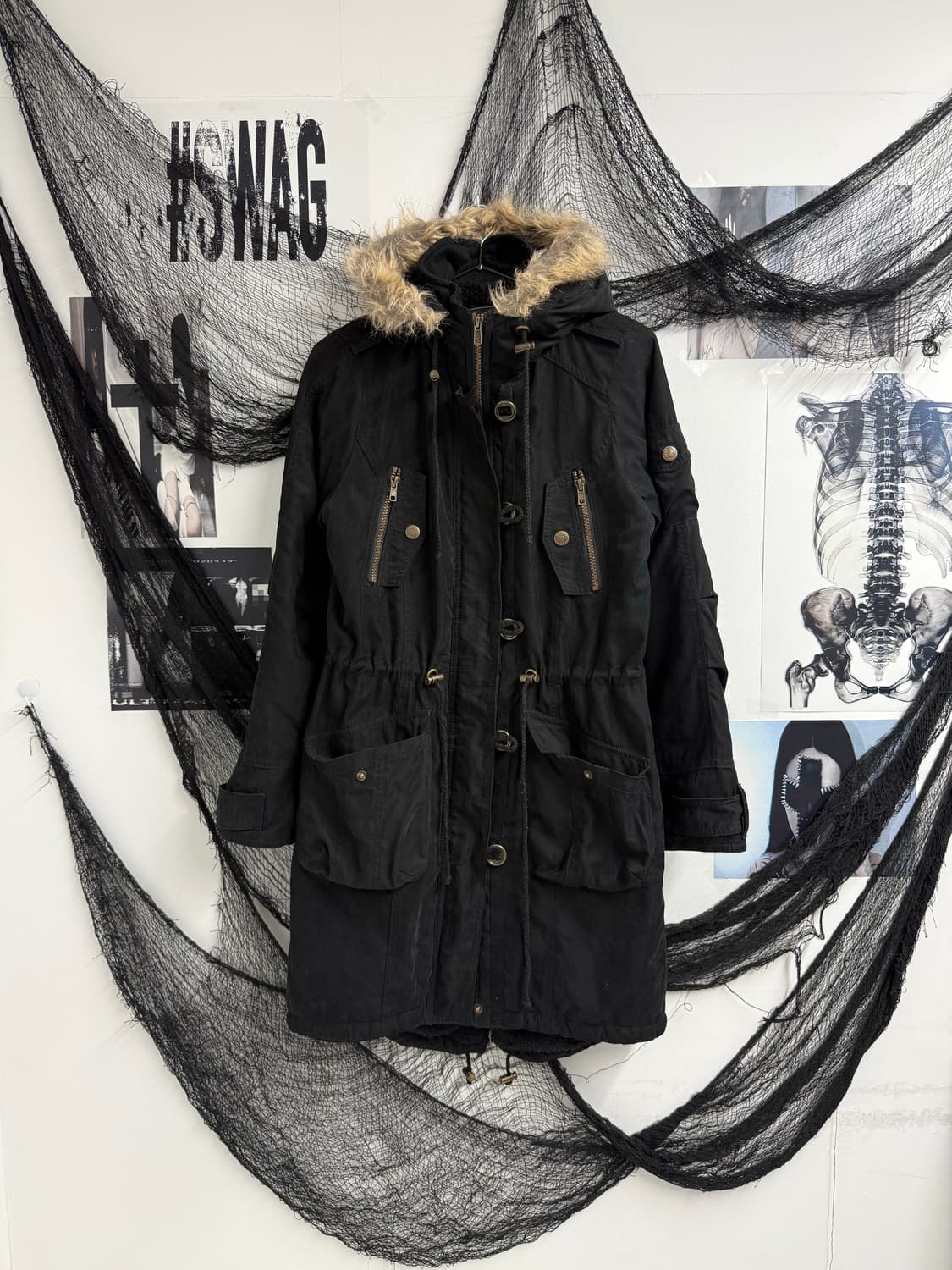 00s zipper detail fur long jacket 상품이미지1