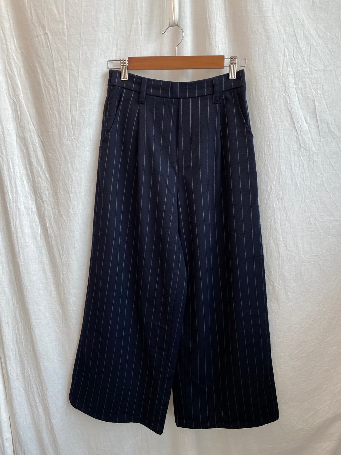 L'ESPOIR 핀스트라이프 네이비 밴딩 와이드팬츠(M) 상품이미지1