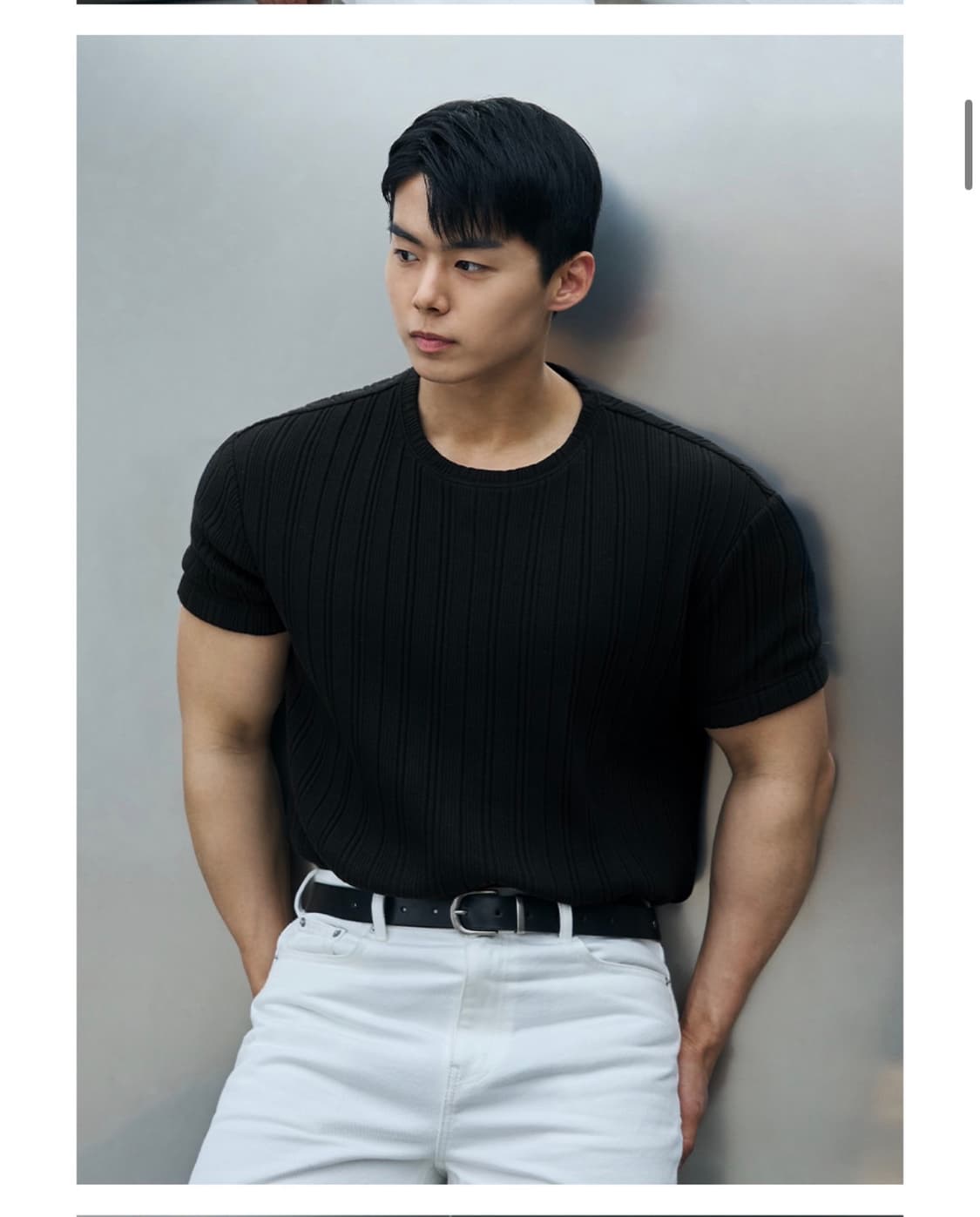 (M)드로우핏 만재 콜라보 리브드 라운드 하프 티셔츠 BLACK 반팔 상품이미지5