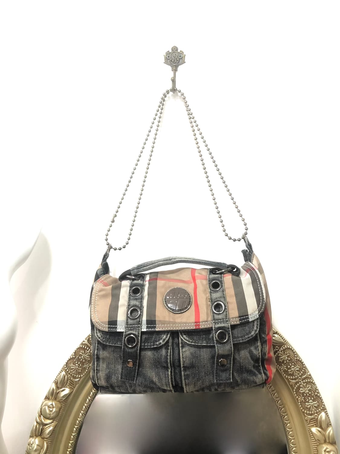 check pattern denim two pocket 숄더백  상품이미지1